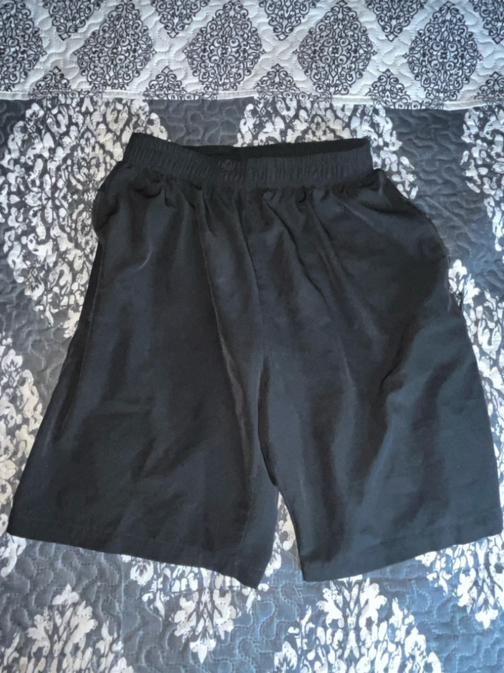Black Elastic Waist Cotton Shorts